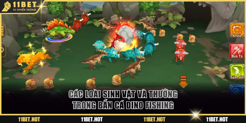 Các loài sinh vật và thưởng trong bắn cá Dino Fishing